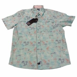 Salt Life SLX Performance Fishing Shirt Medium NWT Light Blue Palm Fish Print